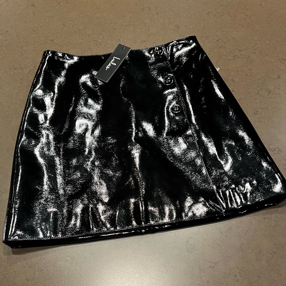 Lulu’s Black Patient Leather Faux Wrap Mini Skirt Sz S - Picture 12 of 16
